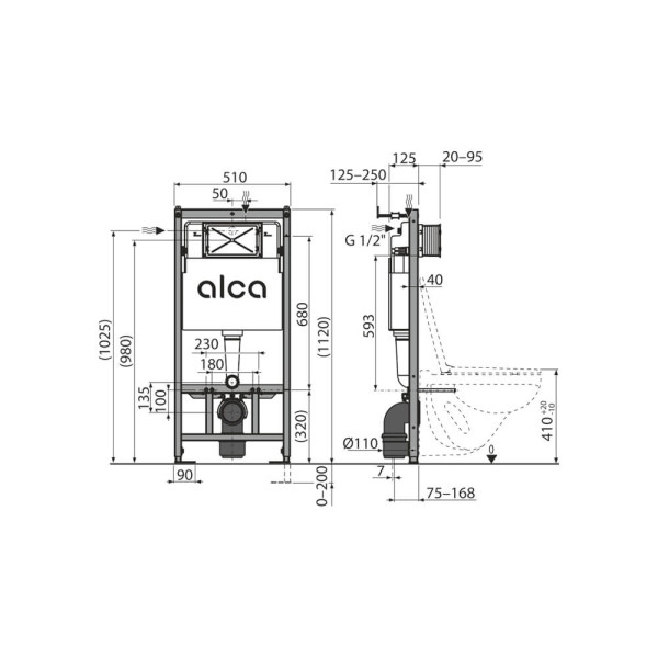 Инсталляция для подвесного унитаза AlcaPlast с клавишей (AM101/1120-4:1 RU M670-0001) белая