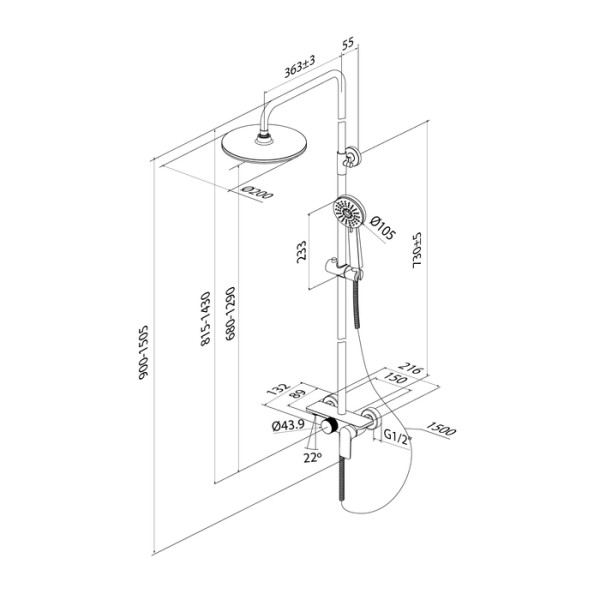 Душевая система Iddis Flow с тропическим душем и изливом черный матовый (FL1BL3Fi06)