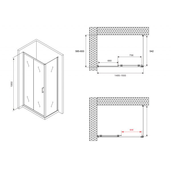 Душевой уголок Abber Schwarzer Diamant 60x60x195 стекло прозрачное, профиль черный (AG30150B-S60B)