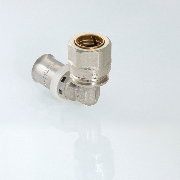 Соединение угловое 16*15 с переходом на обжим Valtec (пресс, никель) (VTm.253.I.001615)