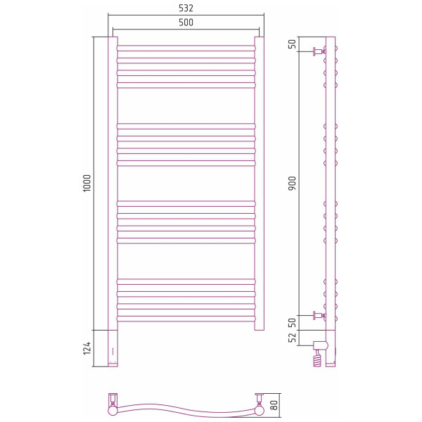Полотенцесушитель электрический Сунержа Флюид 3.0 1000x500 МЭМ левый, хром (00-5820-1050)