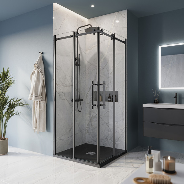 Душевой уголок BelBagno Marino 90x90x195 стекло прозрачное, профиль черный (MARINO-A-2-90-C-NERO)