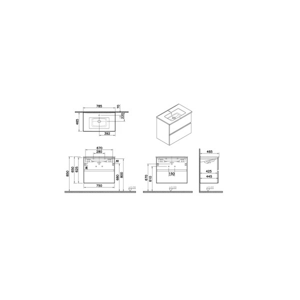 Тумба подвесная Vitra Mia Plus Square с 2 ящиками с раковиной 80 см цвет антрацит глянец (69741) Тумба подвесная Vitra Mia Plus Square с 2 ящиками с раковиной 80 см цвет антрацит глянец (69741)