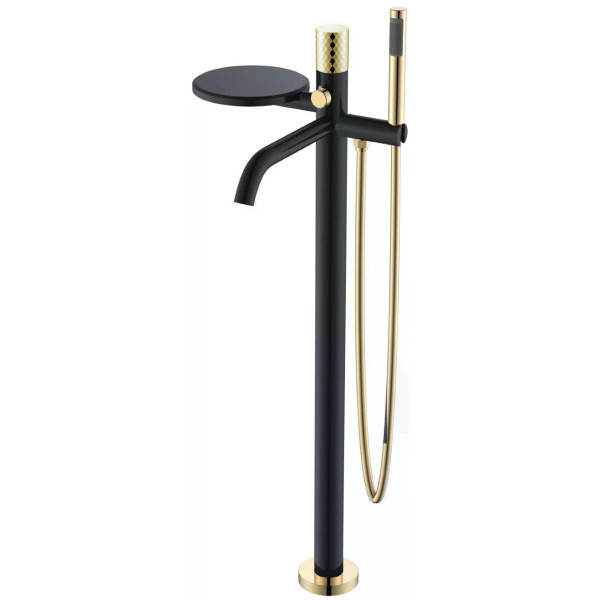 Смеситель напольный Boheme Stick золотой с душевым комплектом (129-BG)