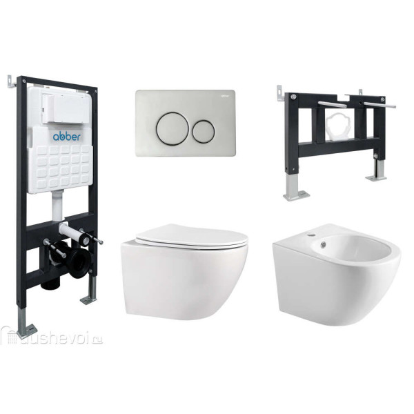 Комплект инсталляция с унитазом и биде Abber с клавишей хром (AC1100-AC0105-AC0121-AC1150-AC0101P)