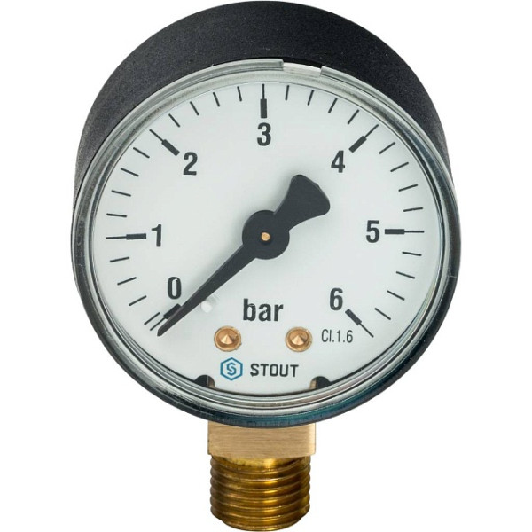 Манометр радиальный 1/4" 50 мм (0...6 бар, кл.2.5) Stout (SIM-1010-500608)