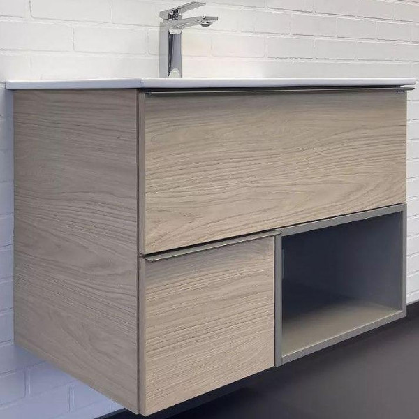 Тумба подвесная с раковиной Comforty Тургояк 750x465x560 дуб светлый (00-00020597)