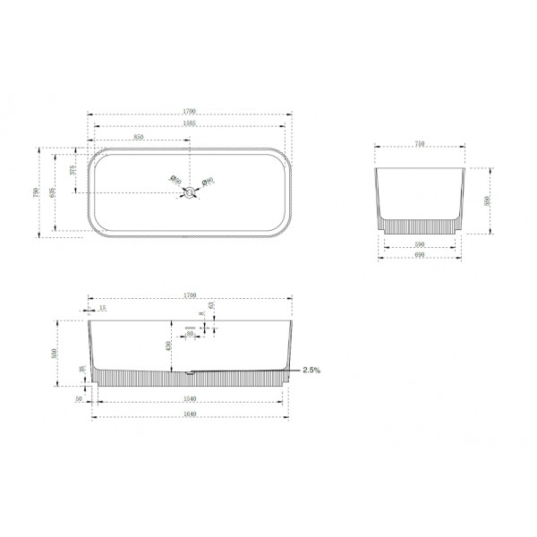 Ванна из искусственного камня Abber Stein 170x75 белая матовая (AS9663) Ванна из искусственного камня Abber Stein 170x75 белая матовая (AS9663)