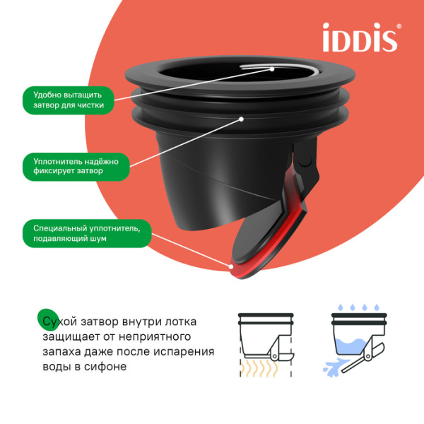 Лоток душевой 600 мм сифон 360 комбинированный затвор перфорированная решетка черный Iddis (975B6BL20DZ)