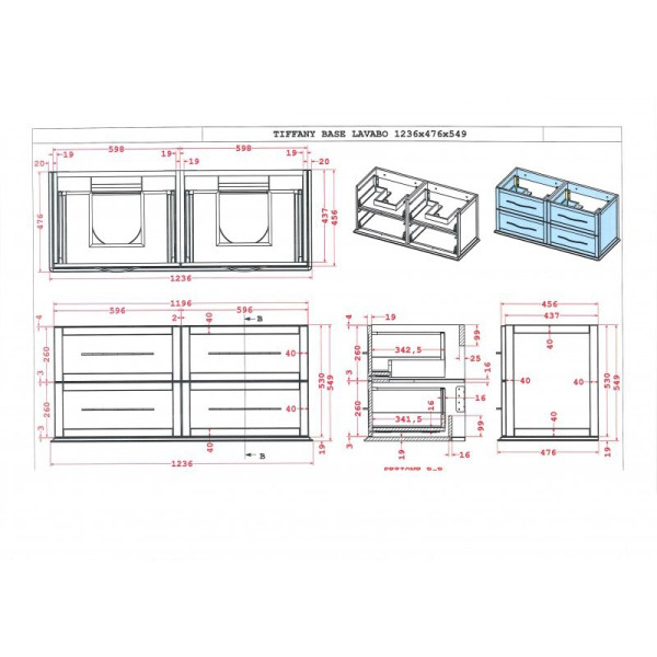 Тумба подвесная Cezares Tiffany 120x55 Blu Petrolio (54956)