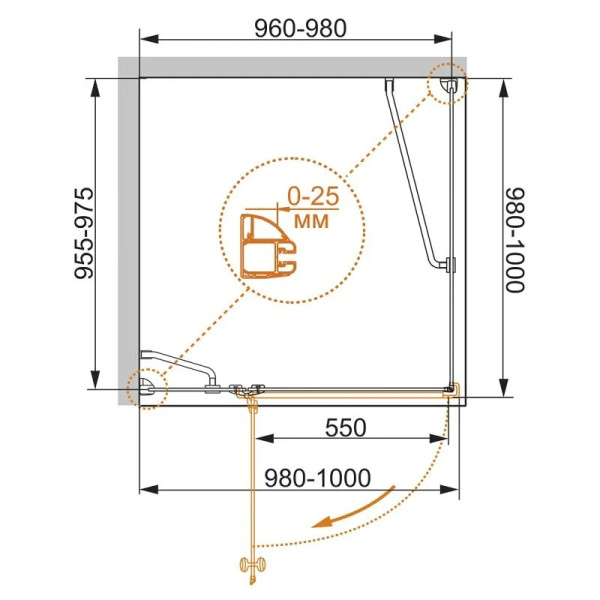 Душевой уголок Cezares Verona 100x100x195 L стекло матовое, профиль хром (VERONA-W-A-1-100-P-Cr-L)