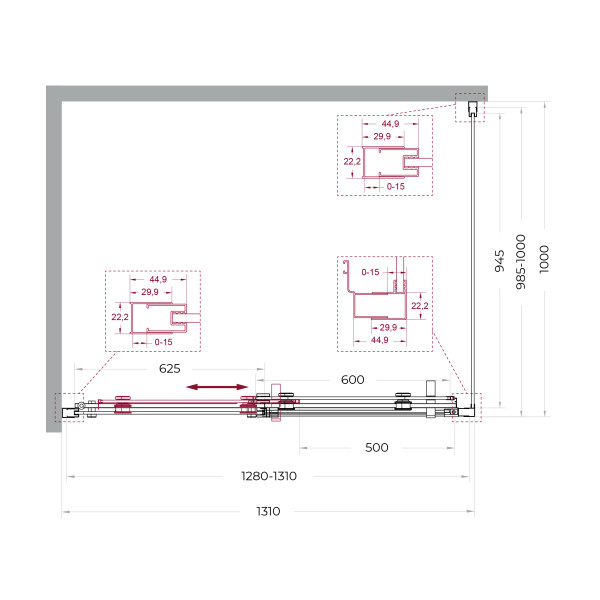 Душевой уголок BelBagno Marino 130x100x195 стекло прозрачное, профиль оружейная сталь матовая (MARINO-2-AH-1-130/100-C-GM)