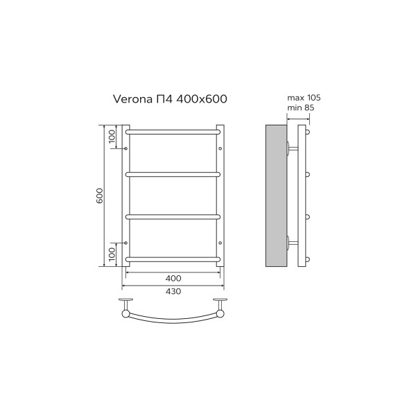 Полотенцесушитель водяной Azario Verona 400x600 хром