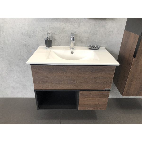 Тумба подвесная с раковиной Comforty Франкфурт 750x465x560 дуб шоколадно-коричневый (00004150531)