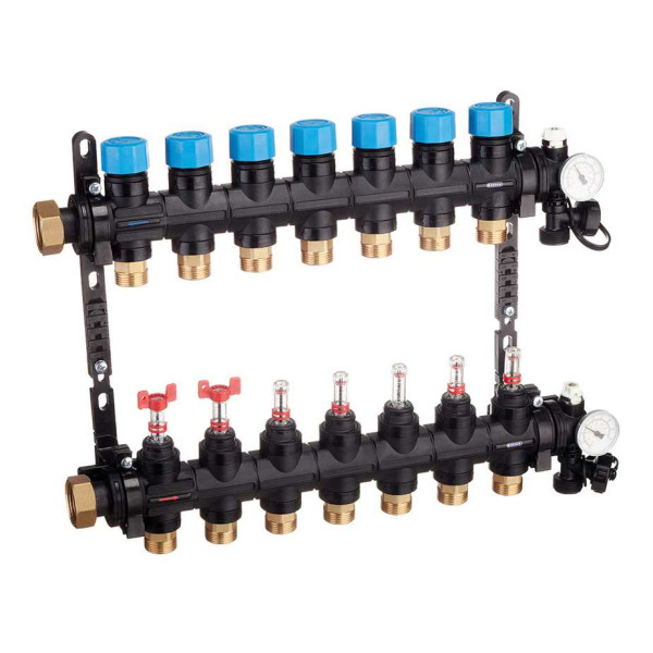 Коллекторная группа 7 отводов 1" с расходомерами и термометрами Henco (композит) (UFH-0605MDK07-03L) Коллекторная группа 7 отводов 1" с расходомерами и термометрами Henco (композит) (UFH-0605MDK07-03L)