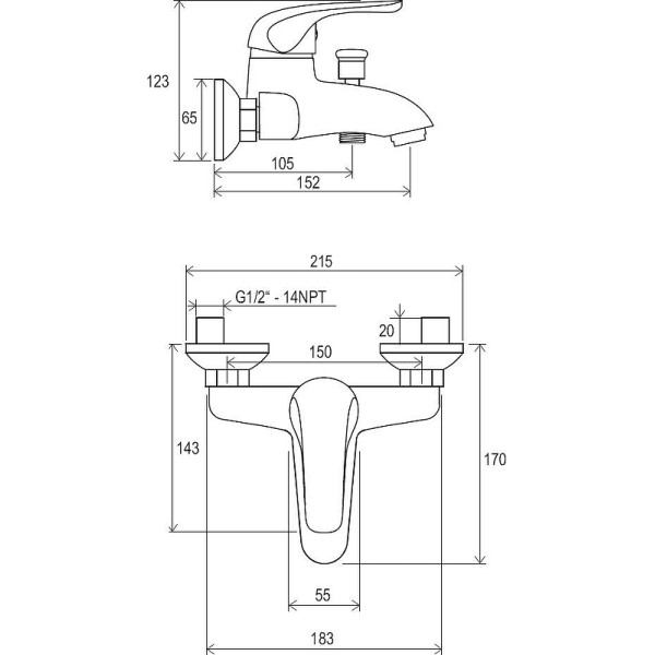 Смеситель для ванны и душа Ravak Rosa RS 022.00/150 хром (X070011)