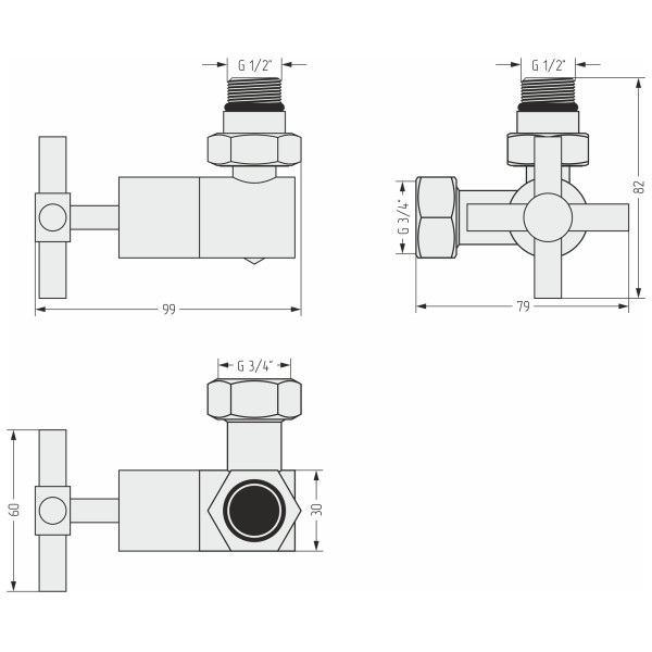 Вентиль Сунержа 1/2"x3/4" НР/НГ 3D правый крест G 1/2" матовый черный (31-1411-1234)