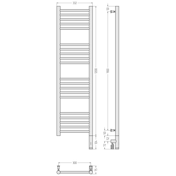 Полотенцесушитель электрический Сунержа Богема 3.0 прямая 1200x300 провод справа матовый чёрный (31-5805-1230)