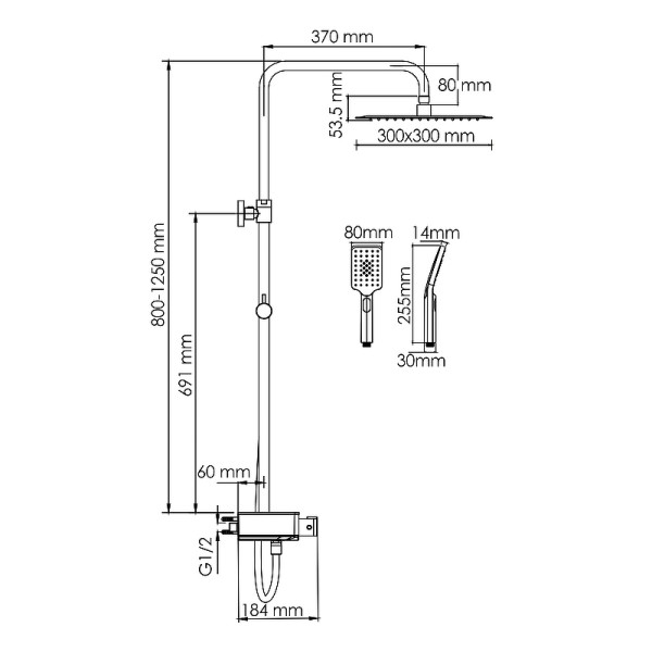 Душевая система WasserKRAFT черная (A114.162.130.CB Thermo)