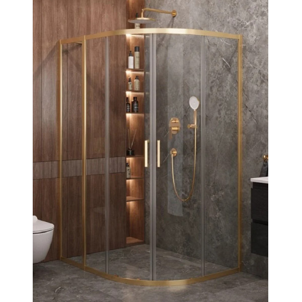 Душевой уголок Cezares Molveno 120x100x195 стекло прозрачное, профиль брашированное золото (MOLVENO-RH-2-120/100-C-BORO-IV)