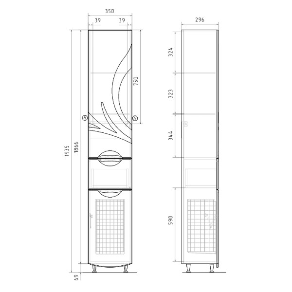 Пенал напольный Volna Adel 350x1935 белый (pnADEL35-01)