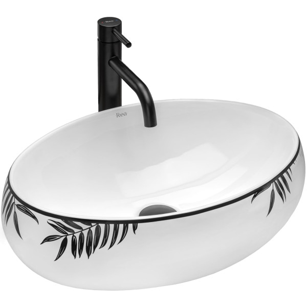 Раковина накладная Rea Shila 49x34 белый с чёрным (REA-U6655)