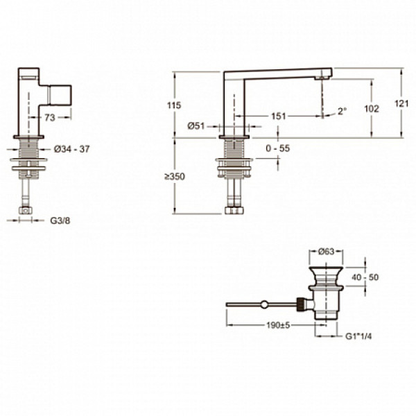 Смеситель для раковины Jacob Delafon Composed с донным клапаном хром (E73050-CP)