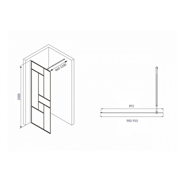 Душевая стенка Abber Immer Offen 90x200 стекло прозрачное, профиль черный (AG63090B)