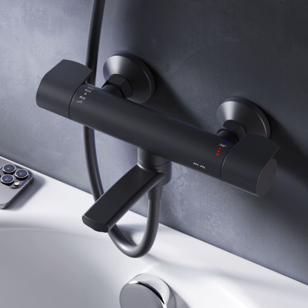 Смеситель для ванны и душа AM.PM X-Joy с термостатом черный (F85A50022)