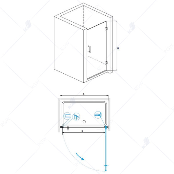 Душевая дверь RGW Hotel 70x195 стекло прозрачное, профиль черный (350601107-14)