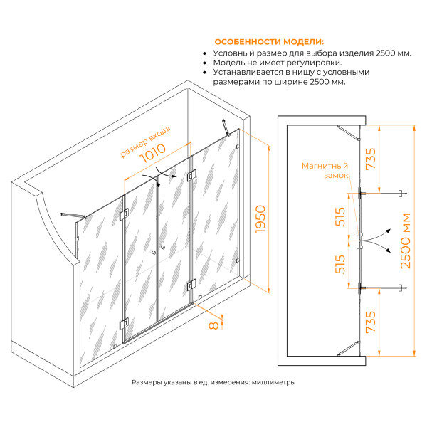 Душевая дверь RGW HO-013 250x195 стекло прозрачное, профиль хром (350601325-11)