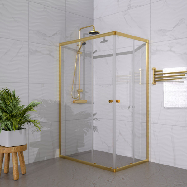 Душевой уголок Triton Вента-Голд 120x80  стекло прозрачное, профиль золотой (DK427)