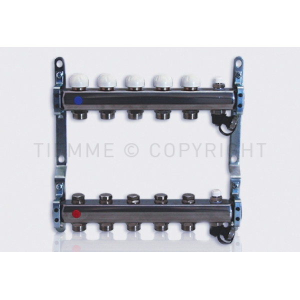 Коллекторная группа Tiemme 5 отводов 1"-3/4" НР ЕК с настроечными клапанами (нерж.ст)