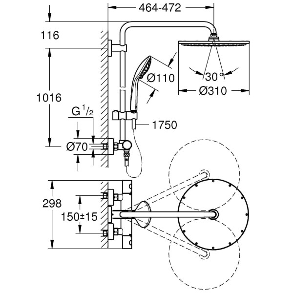 Душевая система Grohe Euphoria System золотая (26075DL0)