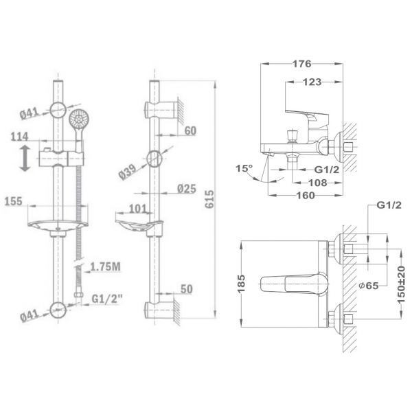 Смеситель для ванны и душа Teka Manacor с душевым набором 847101210