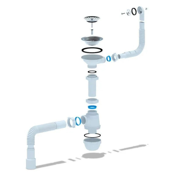 Сифон 40 мм. бутылочный АНИ "Грот" с выпуском 3 1/2"*115 мм. с гибким круглым переливом, с гибкой трубой 40*40/51 АНИ пласт (A0142SA15)