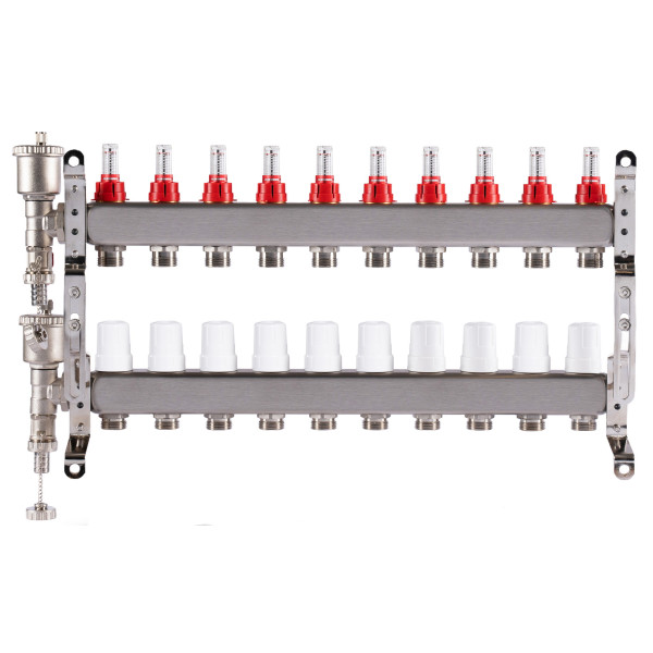 Коллекторная группа 10 отводов 1"*3/4"(18) ЕК с расходомерами Okseler (нерж.ст) с автоматическим воздухоотводчиком и спускным краном (Oks00348) Коллекторная группа 10 отводов 1"*3/4"(18) ЕК с расходомерами Okseler (нерж.ст) с автоматическим воздухоотводчиком и спускным краном (Oks00348)