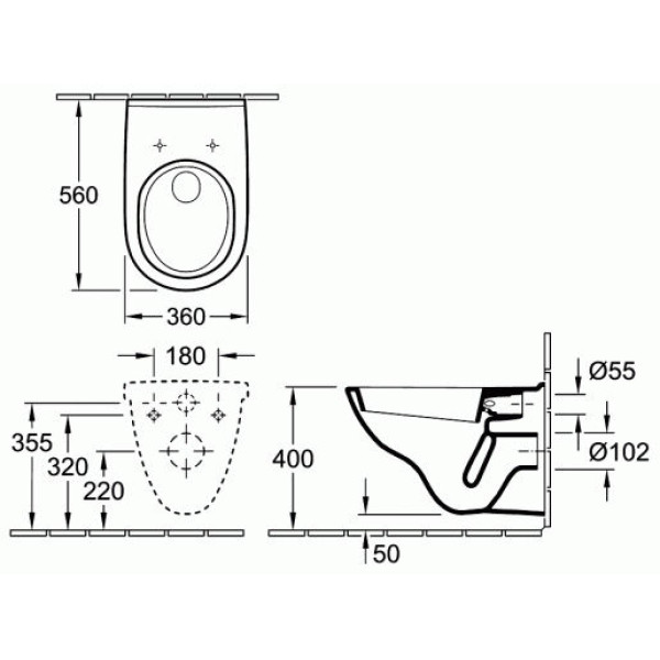 Унитаз подвесной Villeroy & Boch O.Novo Rimless 360х560х350 с сидением soft-close (5660HR01)