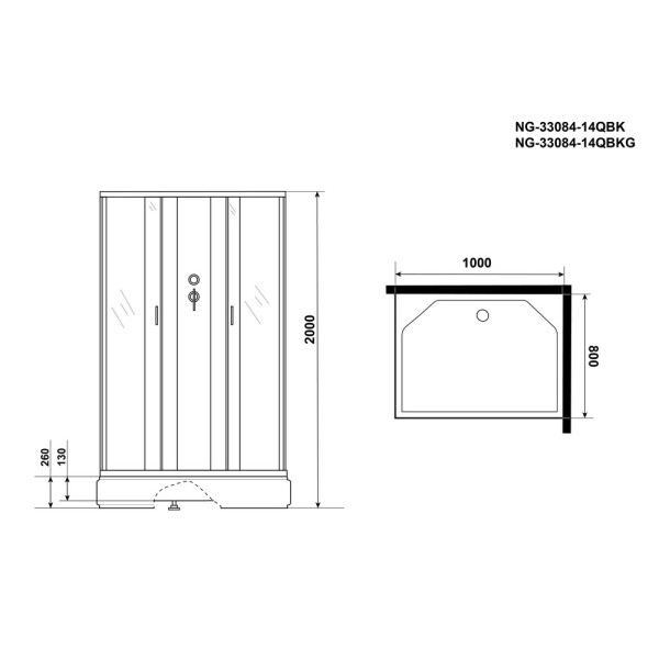 Душевая кабина Eco 80x100 стекло матовое, профиль хром матовый (NG-33084-14QBK)