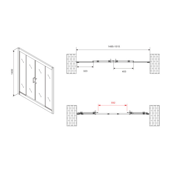 Душевая шторка для ванн Abber Schwarzer Diamant 150x140 стекло прозрачное, профиль хром (AG57150)