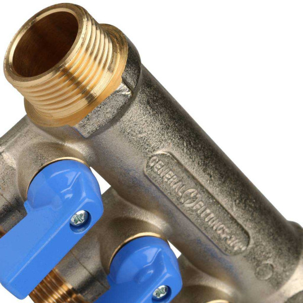 Коллектор 3 отвода с шаровыми клапанами 3/4"x1/2"(16) Stout (латунь, синие ручки) (SMB-6201-341203)