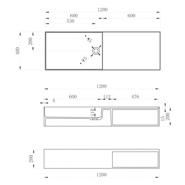 Тумба-раковина подвесная Abber Stein 200x1200x400 белая матовая (AS2649-1.2)