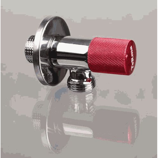 Кран угловой 1/2"*1/2" НН TeRma (керамический затвор, ручка круглая, Red) (33630)