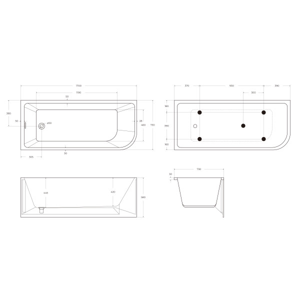 Ванна акриловая BelBagno 170x73 левосторонняя белая (BB712-1700-730-L)