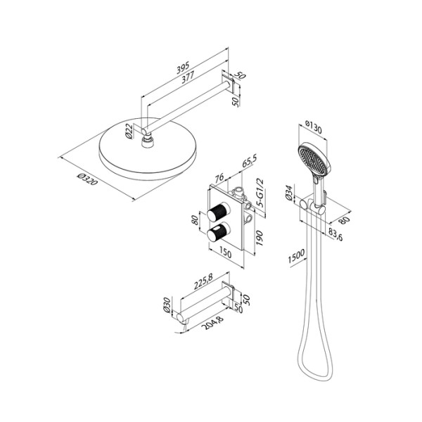 Душевая система Iddis Duna с тропическим ручным душем и изливом термостат матовое золото (DUNMGSTi68)