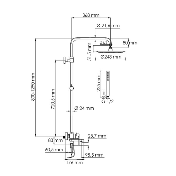 Душевая система WasserKRAFT черная (A174.258.078.CB)
