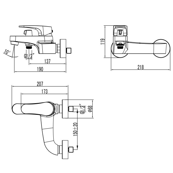 Смеситель для ванны и душа lemark Shift хром (LM4334C)