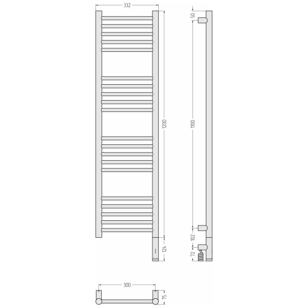 Полотенцесушитель электрический Сунержа Богема 3.1 прямая 1200x300 провод справа матовый чёрный (31-6005-1230)