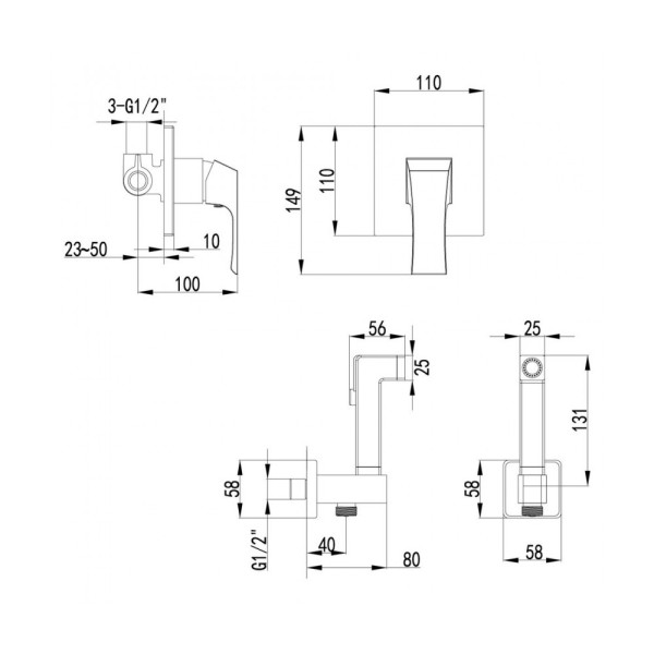 Смеситель для биде Lemark Unit встраиваемый (LM4519C)