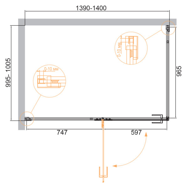 Душевой уголок Cezares Bellagio 140x100x196,8 стекло прозрачное, профиль брашированное золото (BELLAGIO-AH-1-140/100-C-BORO)